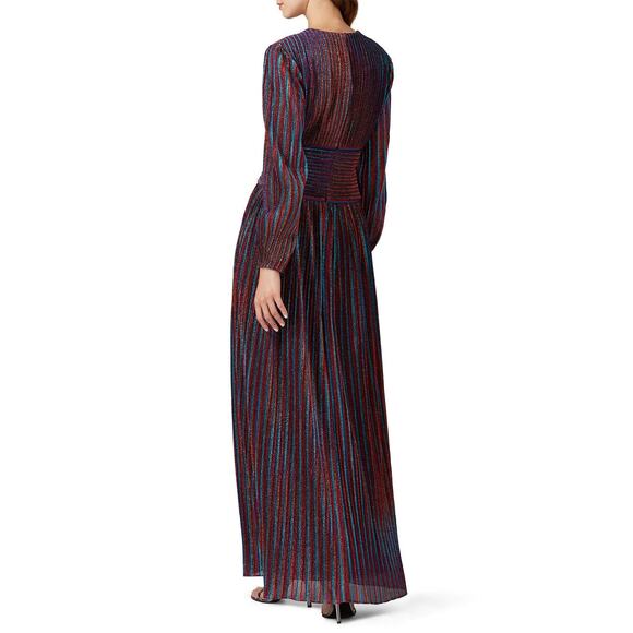 Jonathan Simkhai Rainbow Metallic Pleated Long Sleeve V-Neck Knit Party Gown 2 - Picture 2 of 6